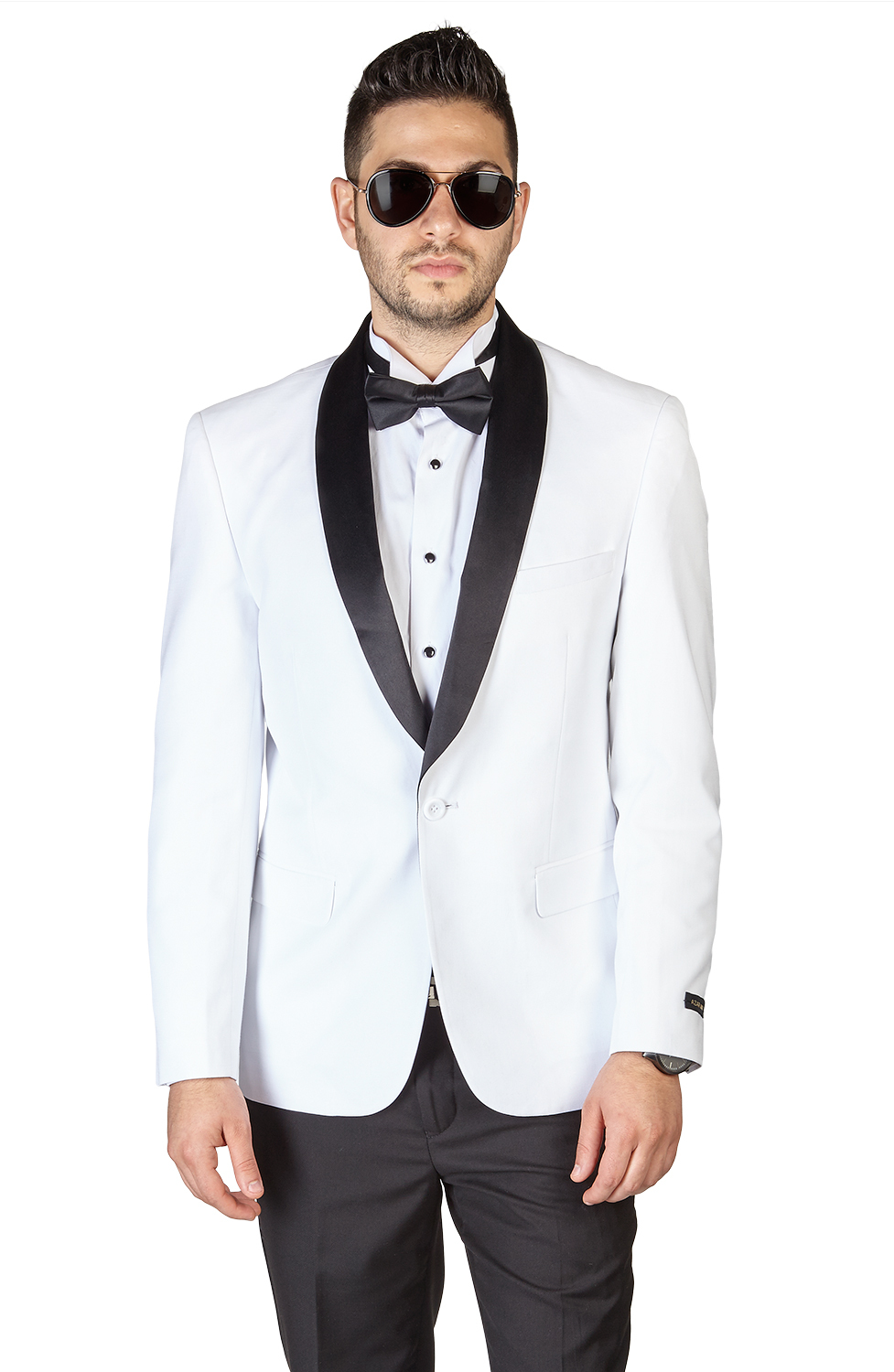 Slim Fit 1 Button Shawl Lapel White Tuxedo With Black Pants By AZAR 4030-1