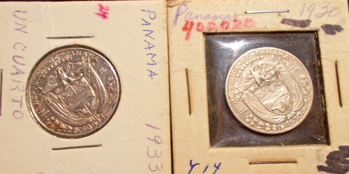PANAMA 1930 & 1933 1/4 BALBOA 90% SILVER