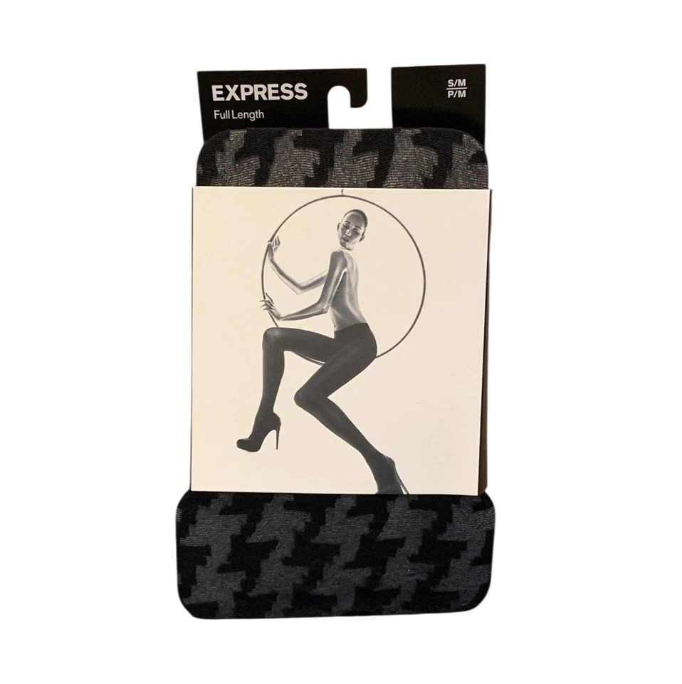 Paquete de 2 Medias Express Largo Completo Estampado Zig Zag Nylon Negro Transparente S/M Nuevas Foto 2 de 4