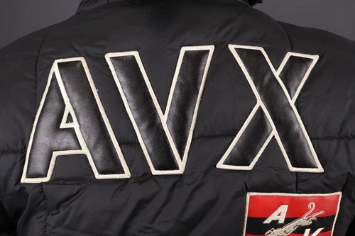 AVIREX Black Full Zip Hooded Patched Quilted Puffer Jacket Size L - Picture 14 of 19