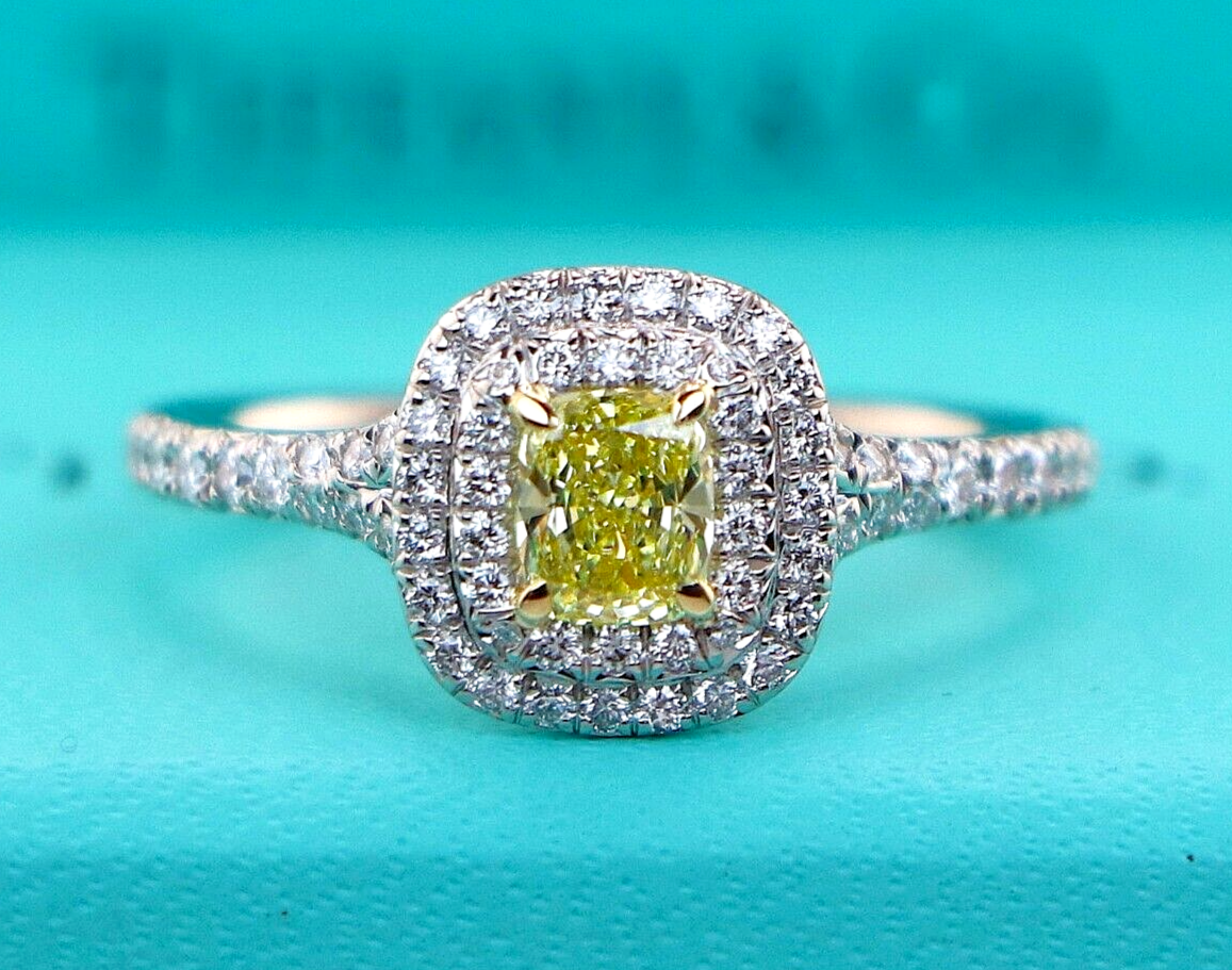$14000 Tiffany 18k Platinum Soleste Fancy Intense Yellow Diamond