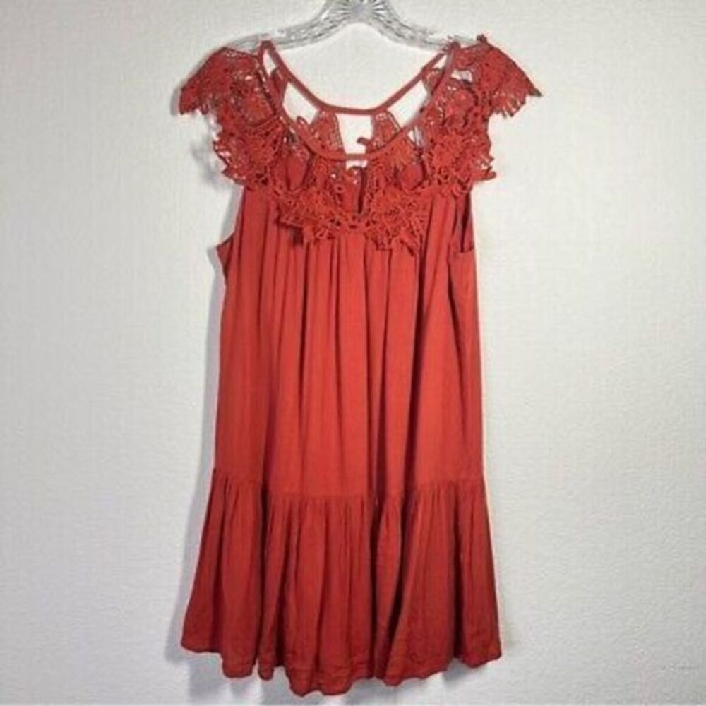 INA [i:na] Womens Crochet Lace Yoke Dress Size M Red Sleeveless Flounce Hem  | eBay