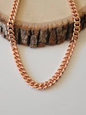Pure Solid Copper 8mm Cuban Chain Necklace Curb Link Arthritis Pain 24" Necklace