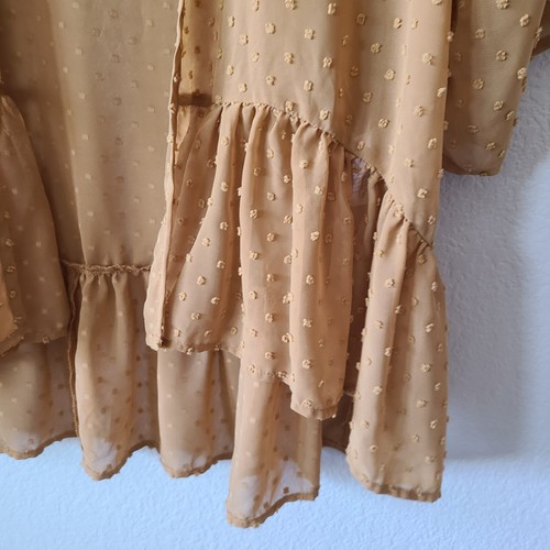 Cárdigan transparente Maurices Kimono talla 2X dobladillo con volantes abiertos punto suizo amarillo mostaza - Imagen 4 de 11