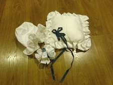 3 vintage items for newborn baby - new soft pillow, new bonnet with Perls,flower