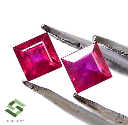 3.25 mm Certified Natural Ruby Square Cut Pair 0.67 Cts Faceted Loose Gemstones - Picture 3 of 6