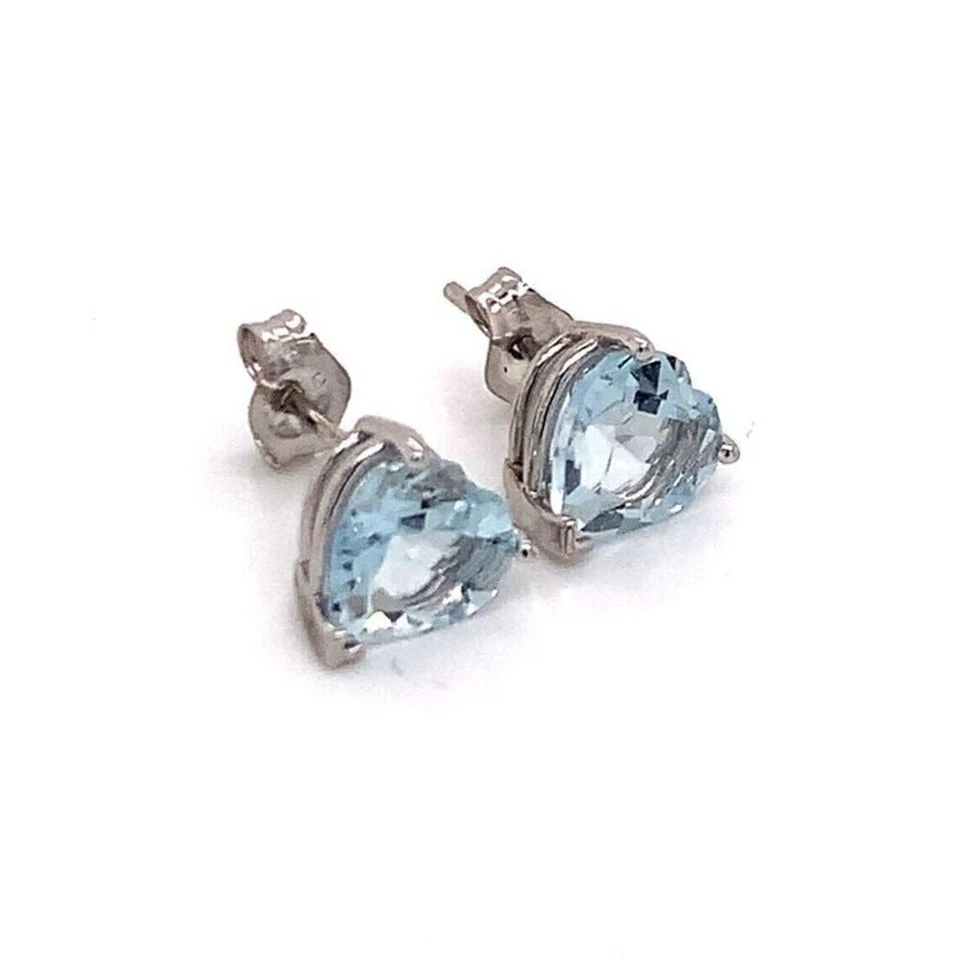 3.20 Carats Natural Aquamarine Gemstone Women Stud Earrings 14k White Gold j298 - Image 2 of 4