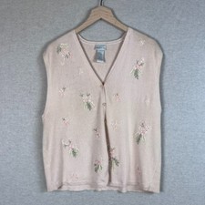 Vintage Koret Womens Embroidered Knit Vest Size L Soft Girl Cottagecore Grandma