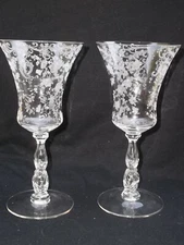 2 PC CHANTILLY GOBLETS  by CAMBRIDGE CRYSTAL FLORAL ETCHED  7- 3/4"