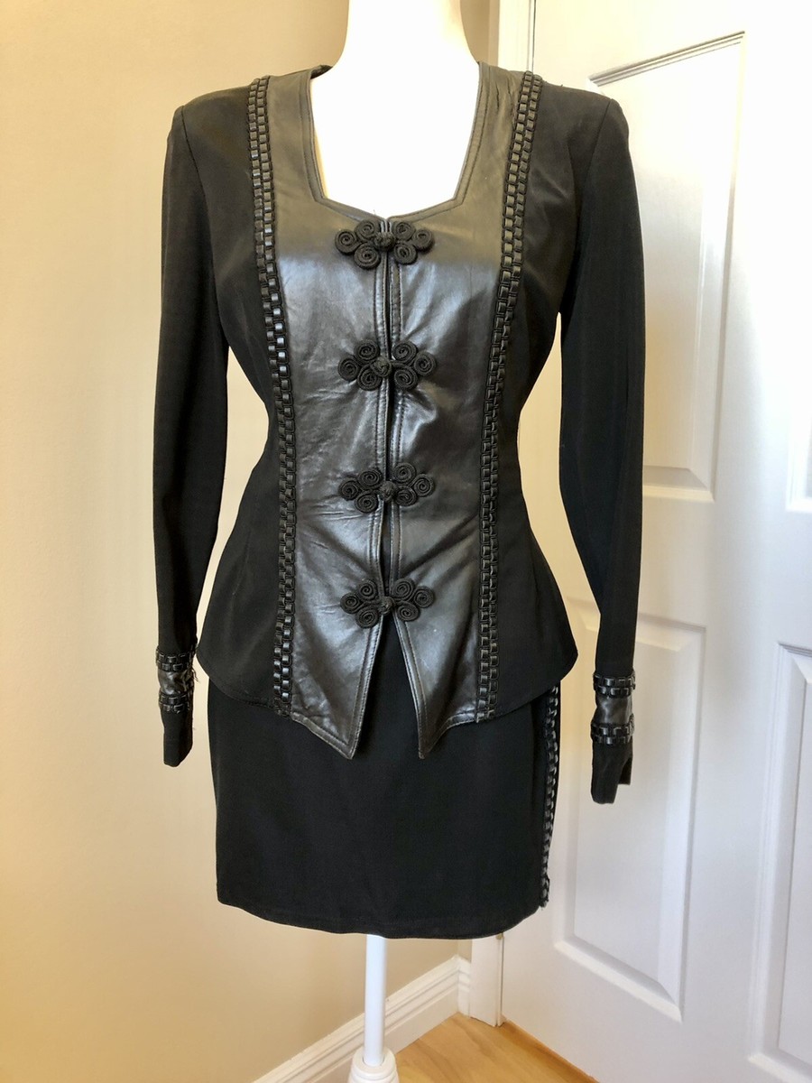 Ensemble Veste Et Jupe Noir John Murrough - Taille 6 - Style Cuir Cocktail