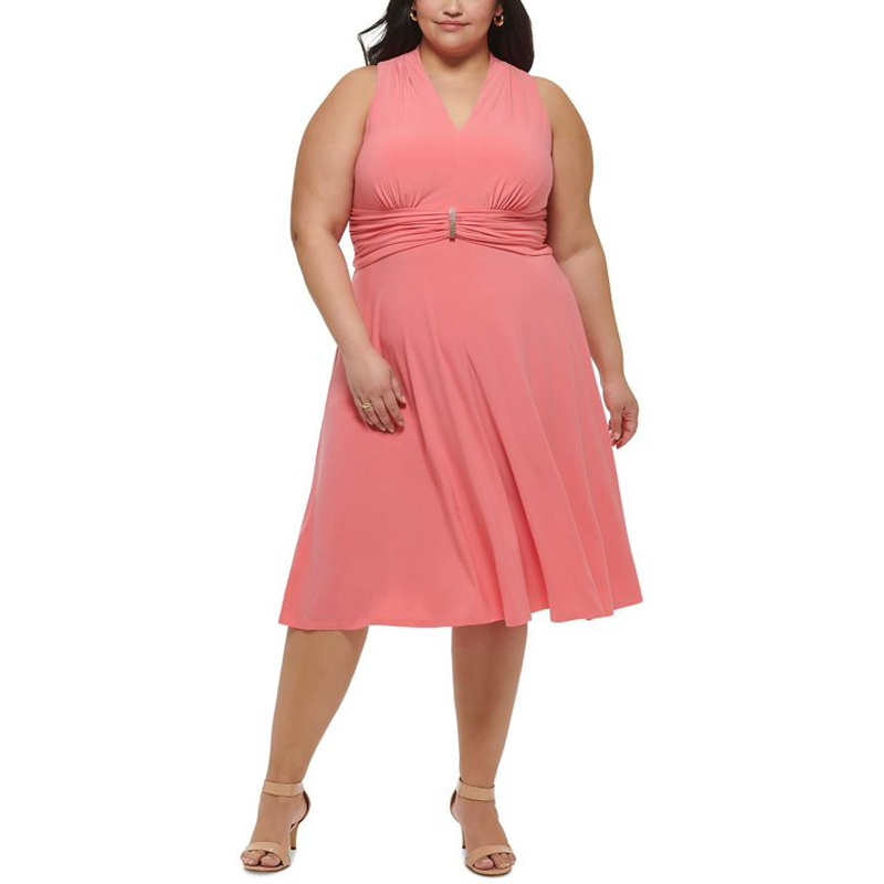 Jessica Howard Womens Plus V Neck Long Fit Flare Dress 22W