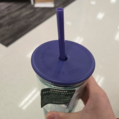 New Starbucks 2025 Recycled Triangle Glass 16oz Cold Cup Tumbler Purple - Picture 4 of 4