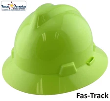MSA V-Gard Full Brim Hard Hats with Fas-Trac Suspensions - HIViz Yellow Green