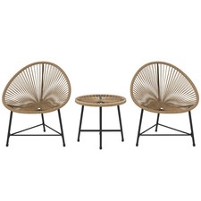 Outsunny Rattan Bistro Set with Acapulco Chairs and Glass Table, Natural