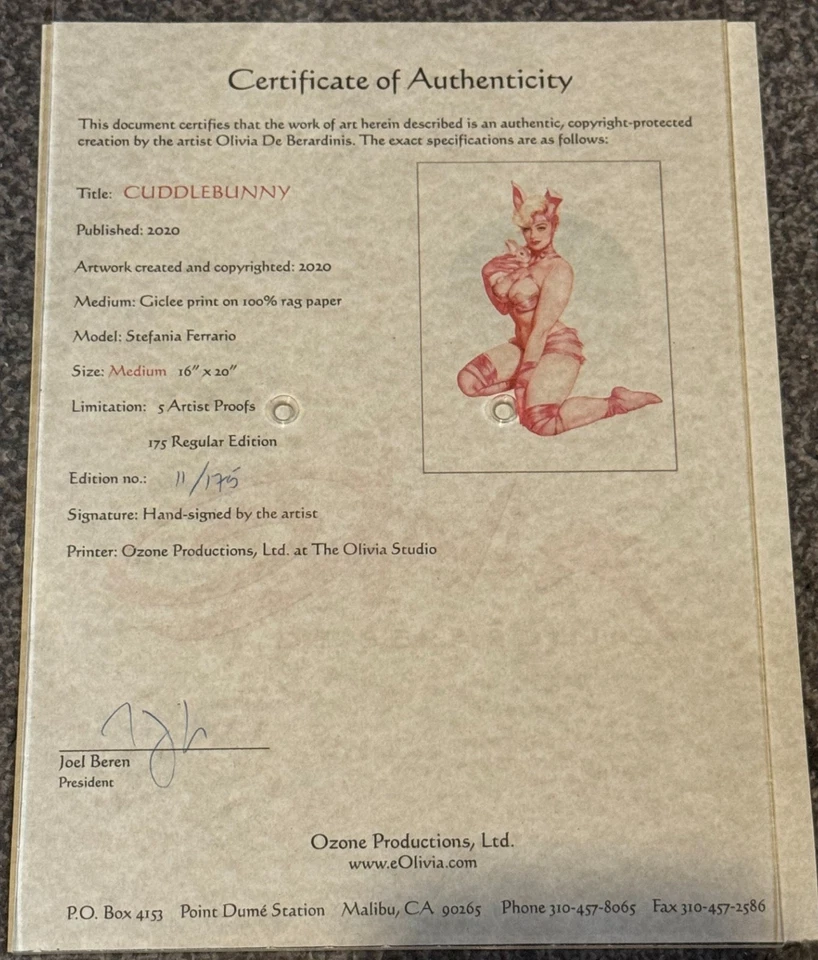 Giclee mediano de Olivia De Berardinis (firmado) CUDDLEBUNNY (Stefania Ferrario) Foto 3 de 4