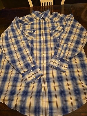 Ely Cattleman Shirt Mens 2XLT Tall Plaid Pearl Snap Western Cowboy Outdoor