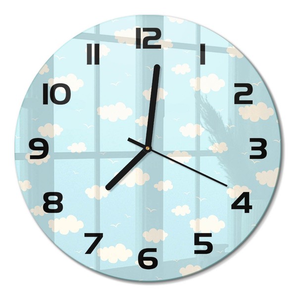 Runde Design-Glas-Wanduhr Aus GehäRtetem Glas Wolke Schwarze Zeiger Fi30 Cm-image