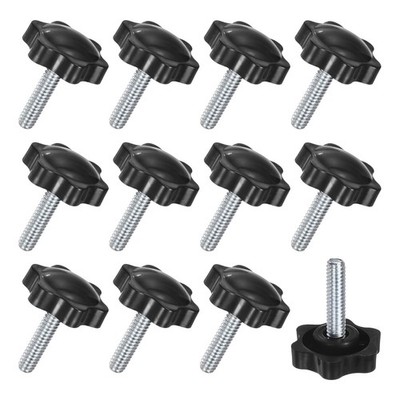 12-Pack 6-Star Clamping Knobs, 1/4''-20x25mm Hand Tightening Screws Handle Black