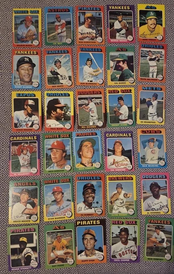 1975 TOPPS БЕЙСБОЛЬНАЯ КАРТОЧКА ЛОТ (225) HOF, ЗВЕЗДЫ, ОБЩЕЕ ДОСТОЯНИЕ; RC, ВСТАВКИ EX CON - Изображение 4 из 4