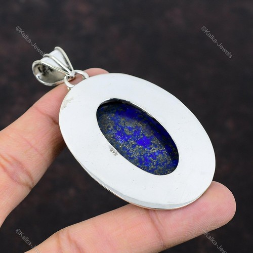 Lapis Lazuli Gemstone Pendant 925 Sterling Silver Vintage Handmade Boho Jewelry - Picture 6 of 7