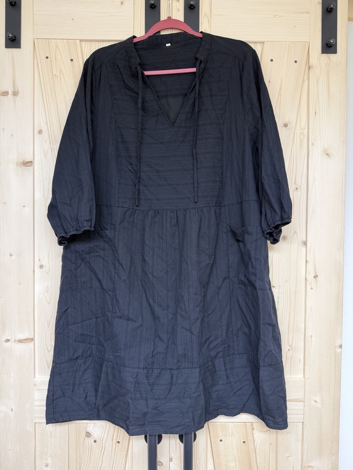 Women's Black V Neck Tunic Dress XL Short Sleeve Loose Fit Beach Cover Up Cotton