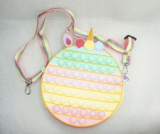 Kids Pop It Fidget Toy Unicorn Crossbody Bag Purse Pastel Rainbow Silicone Girls