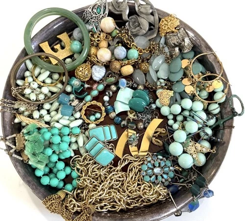 Hand Curated Vintage OCEAN GREENS Costume Jewelry Lot!  100% Wearable Or Resell