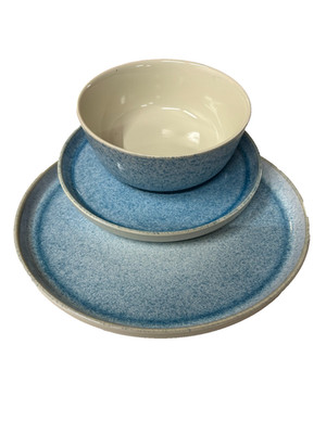 Pure Living Geschirrset 36-tlg Ibiza beige-blau Speiseteller Kuchenteller Schale
