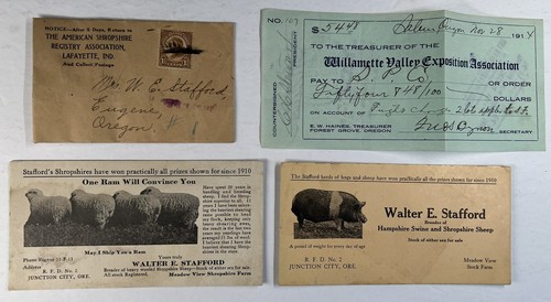 HAMPSHIRE SWINE & SHROPSHIRE SHEEP 1930s BLOTTERS & EPHEMERA OREGON W. STAFFORD