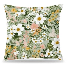 Vintage Rustic Floral Pillow Covers 18x18, Sage Green Cottagecore Wildflower 
