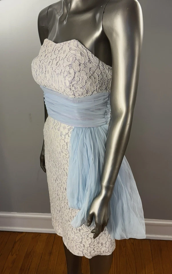 VTG Ferman O’ Grady White Lace & Blue Chiffon Wiggle Dress w/ Bolero - Image 2 of 4