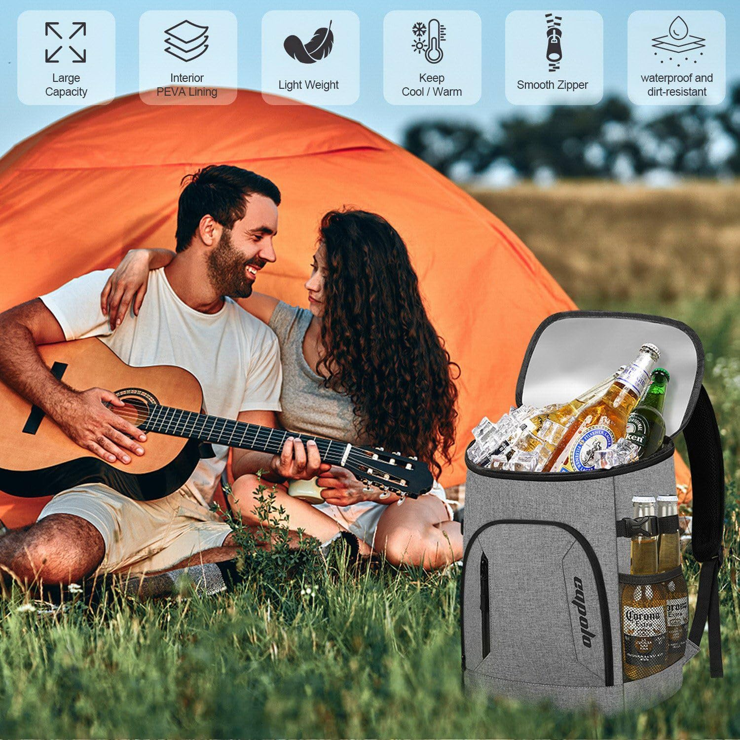 30-45 Can Insulated Cooler Backpack for Drinks & Lunch