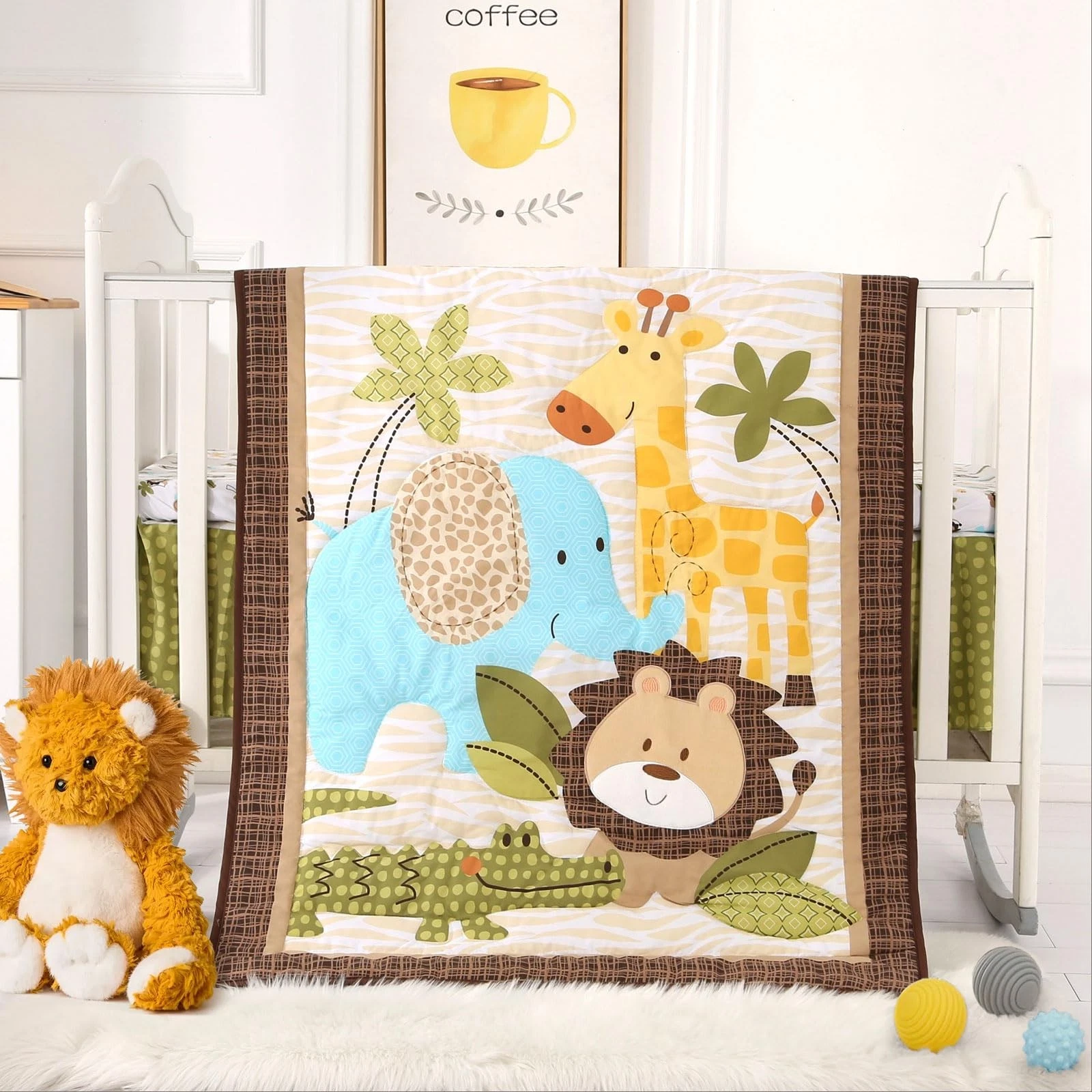 Safari Crib Bedding Set, Mini Crib Bedding Set Boy 3-Piece Mini Crib Comforte...