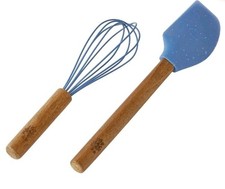 Pioneer Woman ~ BLUE SPECKLE ~ Utensil Set ~ 1-Whisk ~ 1-Spatula ~ Wood Handles