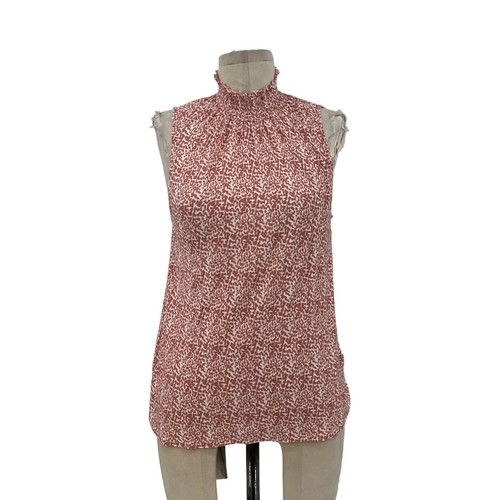 Nation LTD Winona Victorian Mock Neck Top Leopard Cheetah Print Coral Size Small