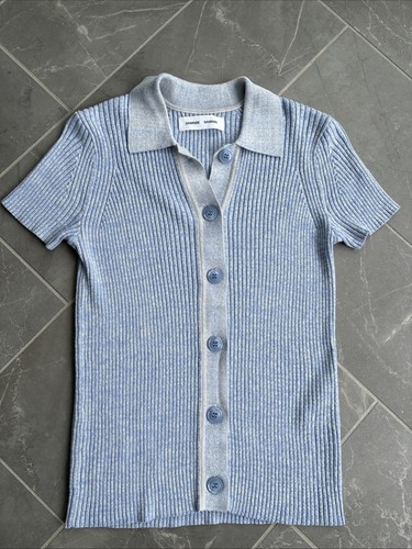 Samsoe Samsoe Blue Ribbed Bonnie Short Sleeved Polo Size Small