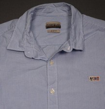 Napapijri Shirt Mens XL Blue Stripe Long Sleeve Button Up Slim Fit Cotton Casual