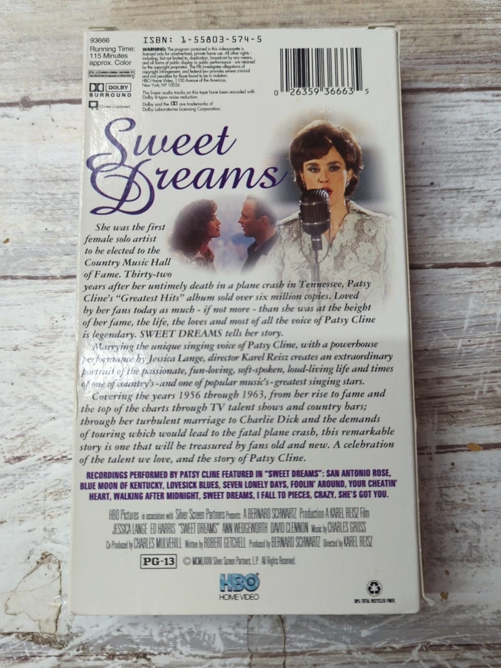 Sweet Dreams (VHS, 1991, HBO) Jessica Lange/Ed Harris! - Image 2 of 3