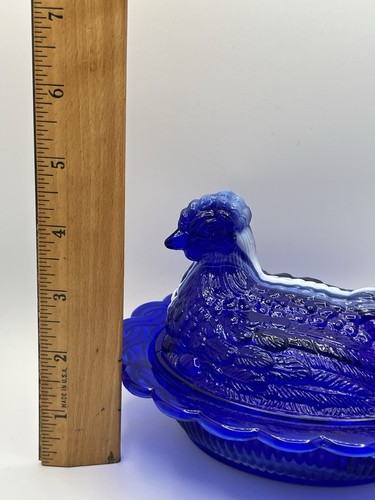 Mosser Cobalt Blue White Slag Glass Hen on Nest Vintage Pottery Glass - Picture 14 of 19