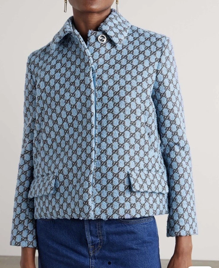 Veste Gucci Jacquard tricot bouclé bleu GG   Neuve avec étiquette