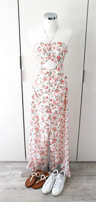 edles   SABO   Kleid S DE 36 cut out weiss florales Muster sezane NP95,90 