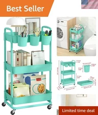 Sturdy 3-Tier Utility Cart with Locking Wheels for Kitchen, Office, & More