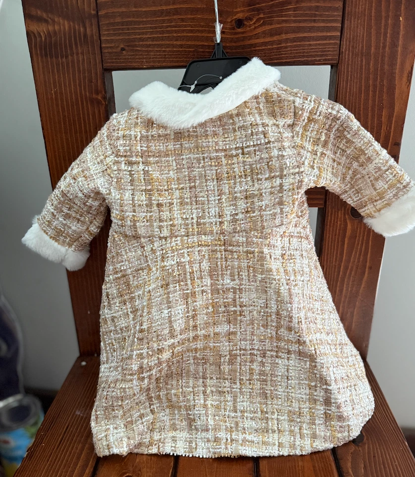 Blueberi Boulevard Tweed Boucle Abrigo y Conjunto de Vestido de Tul Brillo 6/9 Meses Crema Foto 4 de 4