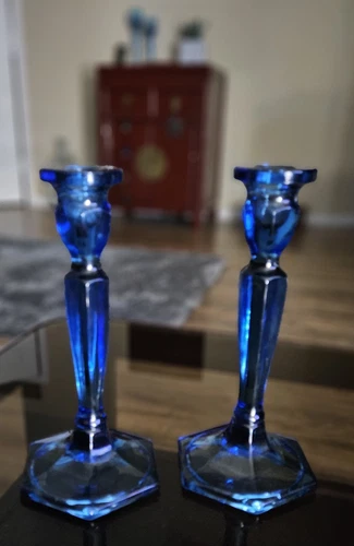 Fenton Candlestick Holders Vintage Colonial Blue 9"