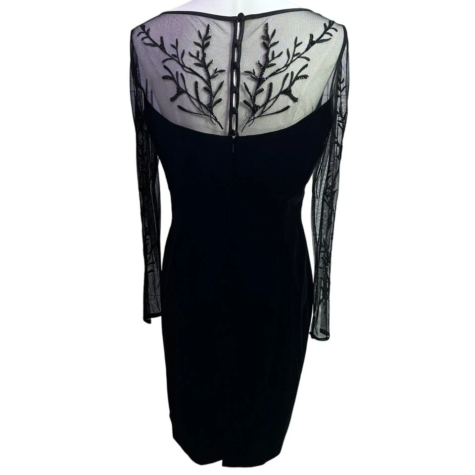 Vestido De Colección Maggy London Negro Terciopelo Cuentas Ilusión Transparente Talla 8 Whimsygoth Y2K Foto 2 de 4