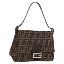 FENDI Zucca Canvas Mamma Baguette Shoulder Bag Black Brown Silver Auth yk17981AM