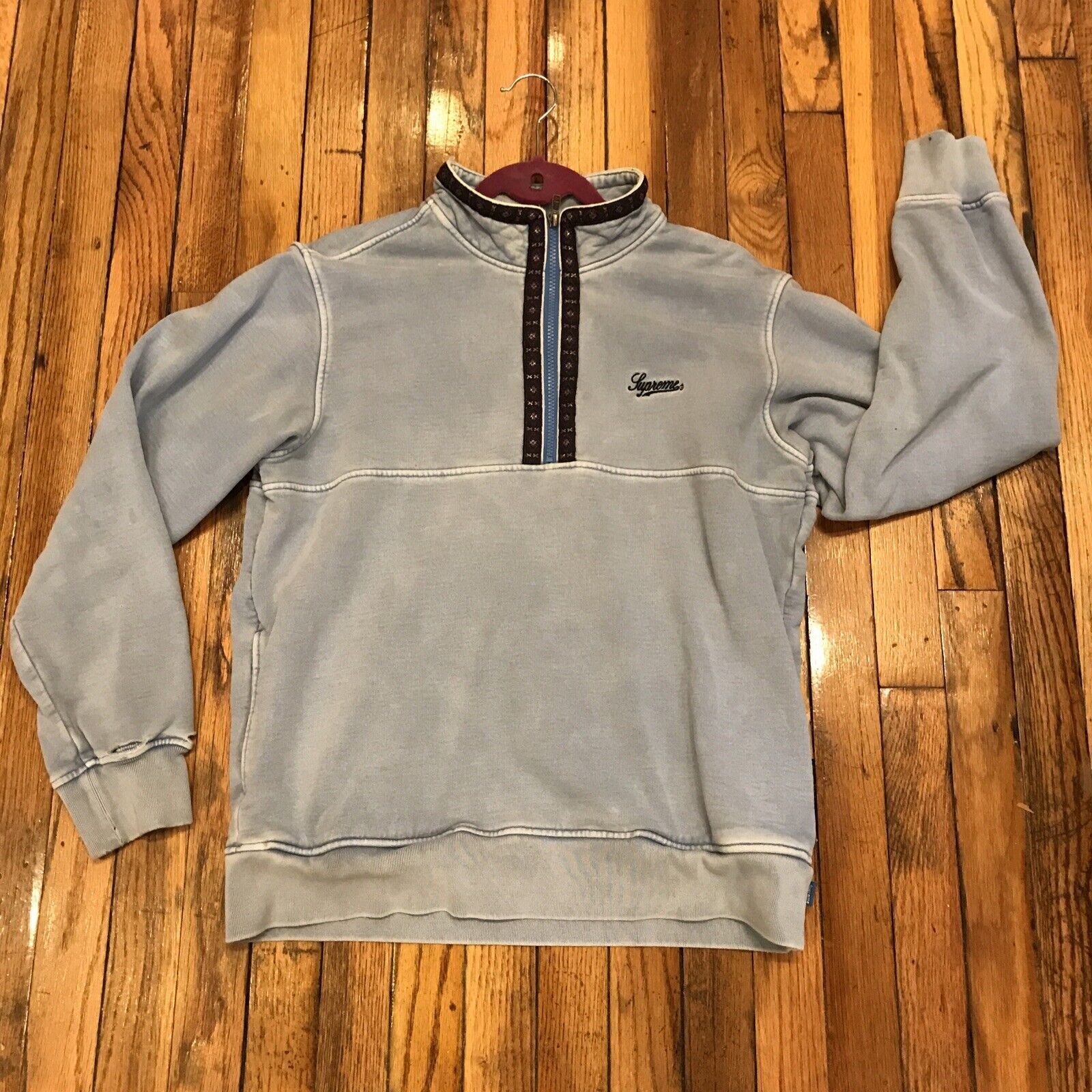 SUPREME Overdyed Half Zip Sweatshirt • Pullover • Blue • Medium