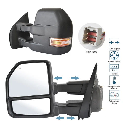 Towing Mirrors For 2015-2020 Ford F-150 Truck Power Heated W/Sensor Signal 8 Pin