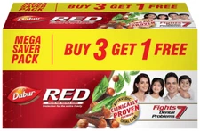 Dabur Red Toothpaste for Complete Oral Care | Fluoride-Free (150g x 4 Tubes)
