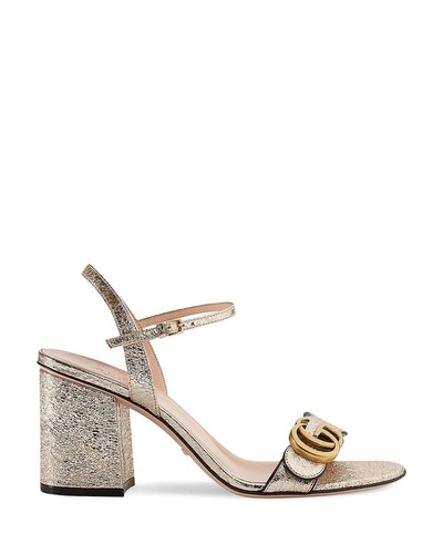 Sandalias Gucci Marmont GG Cuero Metálico Tacón Bloque Correa al Tobillo Zapatos Dorado $920 - Imagen 2 de 24